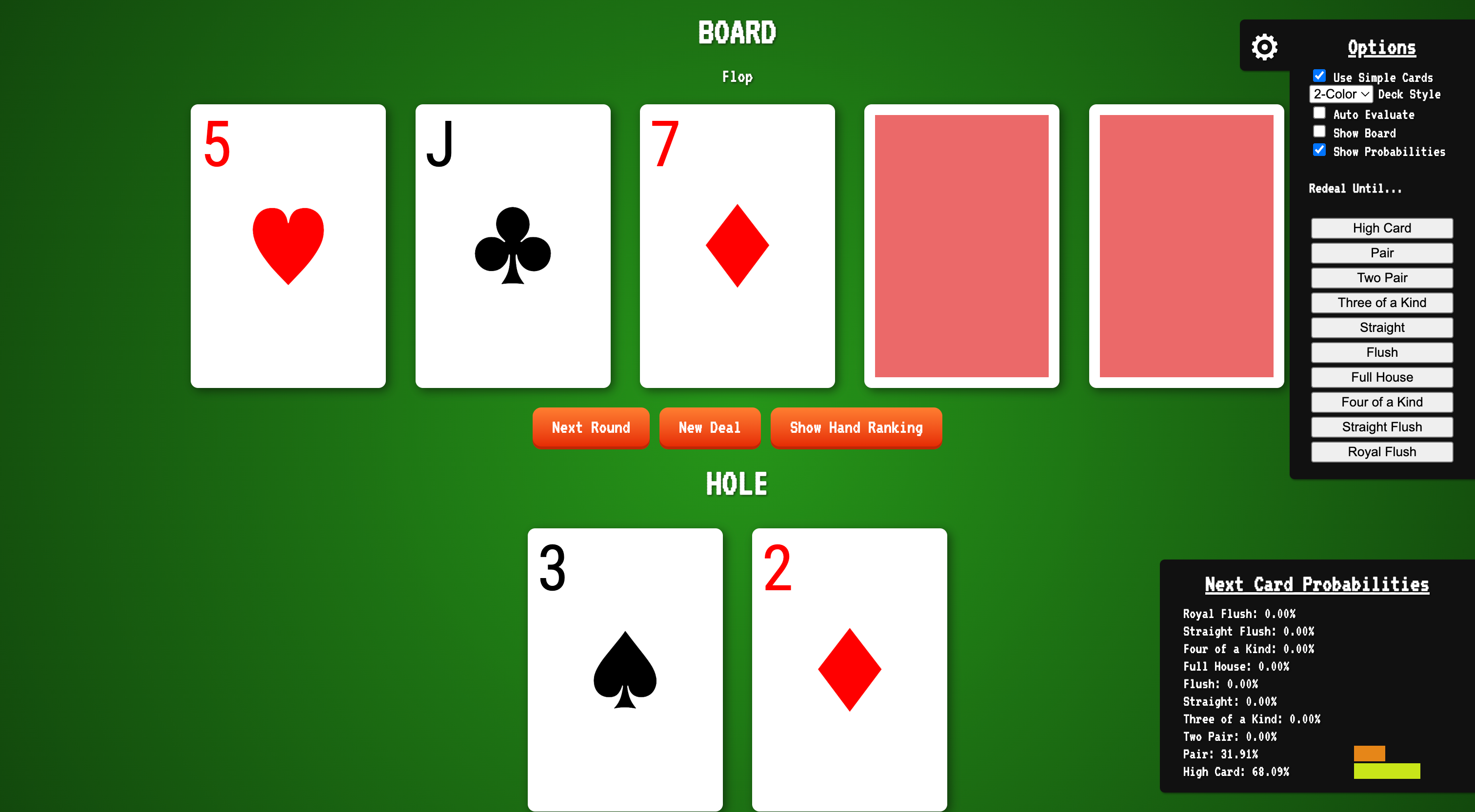 Flopaholic — Texas Hold'em hand simulator with dealt cards